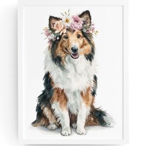 Watercolor Sheltie Dog Portrait Wall Art Print - Illustration Poster Unframed